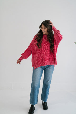 Rory Cable Knit Sweater - Red