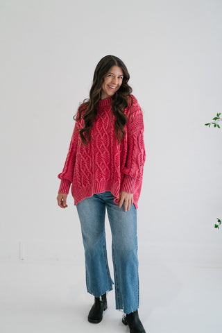 Rory Cable Knit Sweater - Red