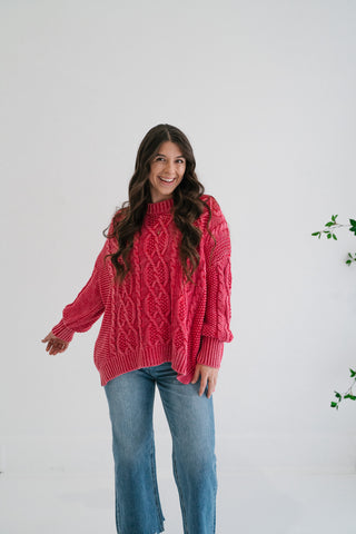 Rory Cable Knit Sweater - Red