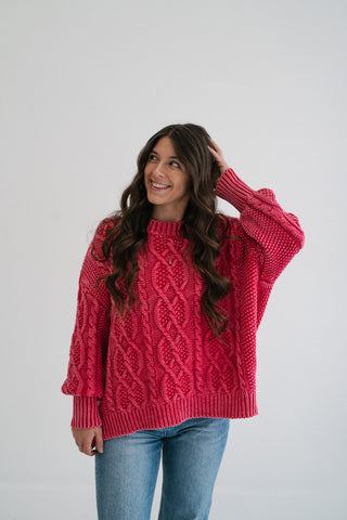 Rory Cable Knit Sweater - Red