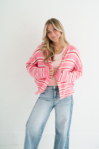 Petal Striped Knit Cardigan