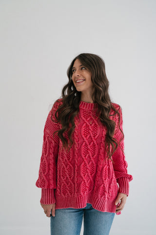 Rory Cable Knit Sweater - Red