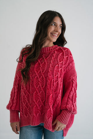 Rory Cable Knit Sweater - Red