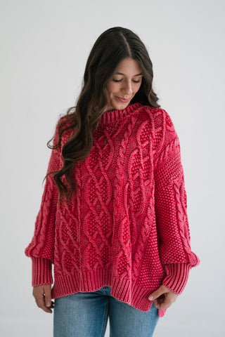 Rory Cable Knit Sweater - Red