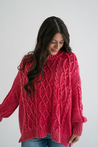 Rory Cable Knit Sweater - Red