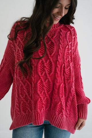 Rory Cable Knit Sweater - Red
