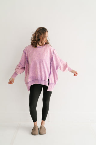 Daydream Oversized Mineral Wash Crewneck - Violet