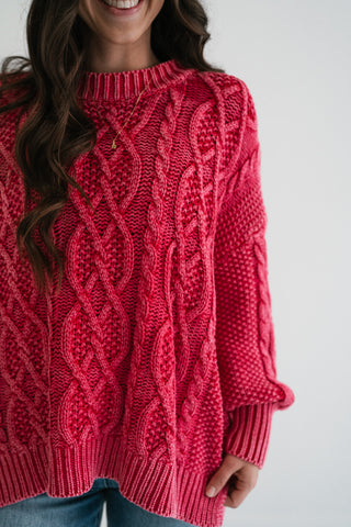 Rory Cable Knit Sweater - Red