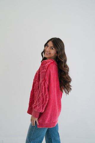Rory Cable Knit Sweater - Red