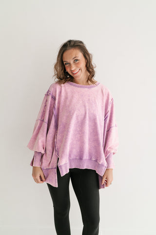 Daydream Oversized Mineral Wash Crewneck - Violet