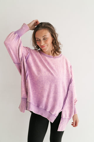 Daydream Oversized Mineral Wash Crewneck - Violet