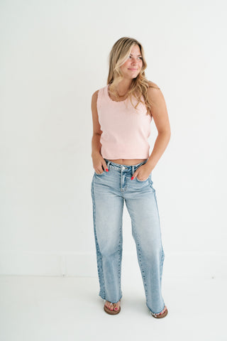 Everyday Lace Trim Tank - Soft Pink