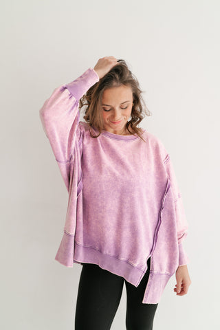 Daydream Oversized Mineral Wash Crewneck - Violet