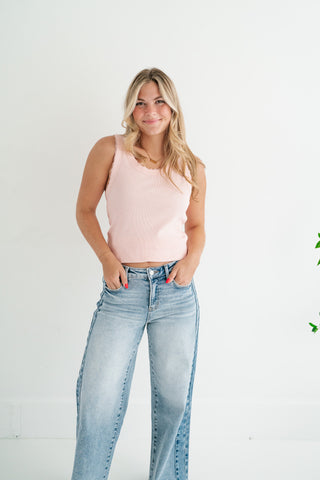 Everyday Lace Trim Tank - Soft Pink