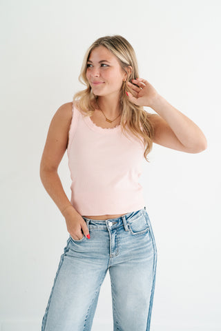 Everyday Lace Trim Tank - Soft Pink