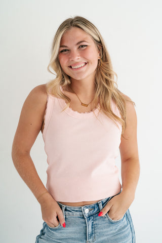 Everyday Lace Trim Tank - Soft Pink