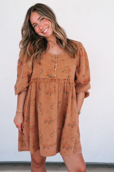 Country Side Floral Gauze Dress - Terracotta