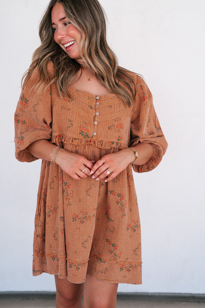 Country Side Floral Gauze Dress - Terracotta