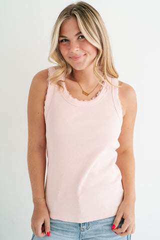 Everyday Lace Trim Tank - Soft Pink
