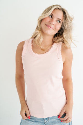 Everyday Lace Trim Tank - Soft Pink