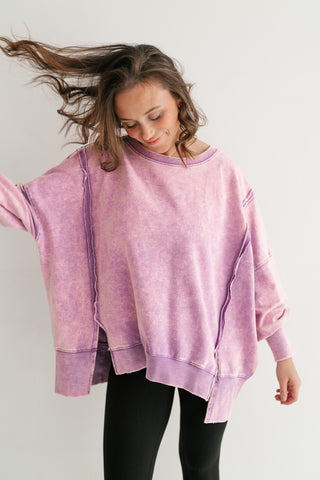 Daydream Oversized Mineral Wash Crewneck - Violet