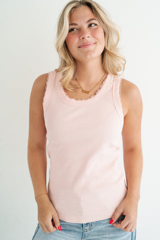 Everyday Lace Trim Tank - Soft Pink