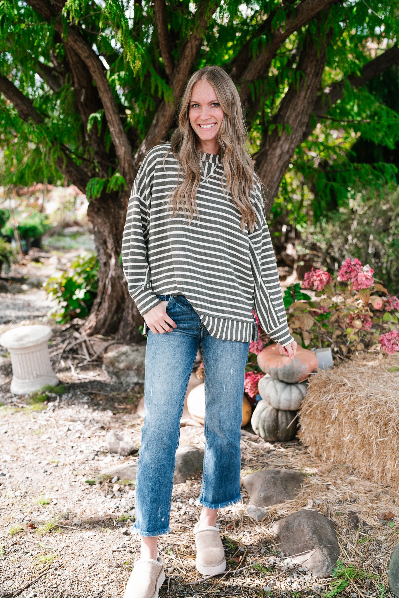 To The Point Striped Long Sleeve Top - Olive