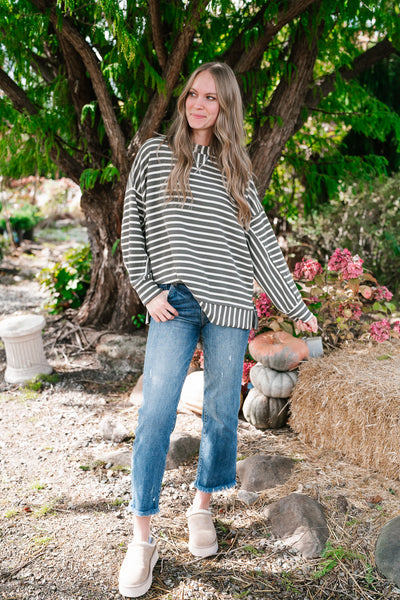 To The Point Striped Long Sleeve Top - Olive