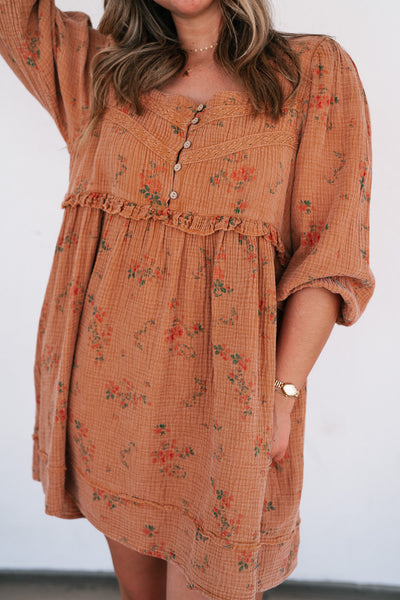 Country Side Floral Gauze Dress - Terracotta