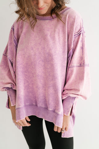 Daydream Oversized Mineral Wash Crewneck - Violet