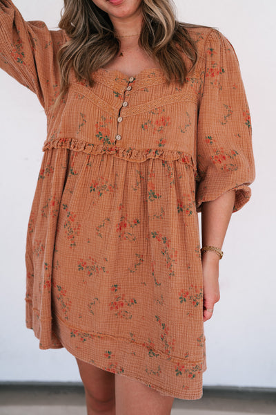 Country Side Floral Gauze Dress - Terracotta