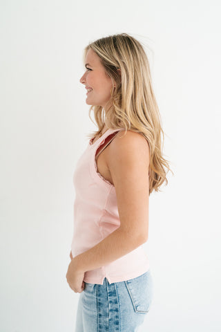 Everyday Lace Trim Tank - Soft Pink