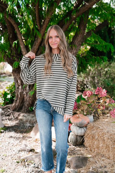 To The Point Striped Long Sleeve Top - Olive