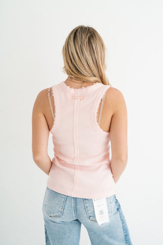 Everyday Lace Trim Tank - Soft Pink