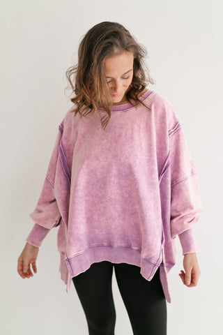 Daydream Oversized Mineral Wash Crewneck - Violet