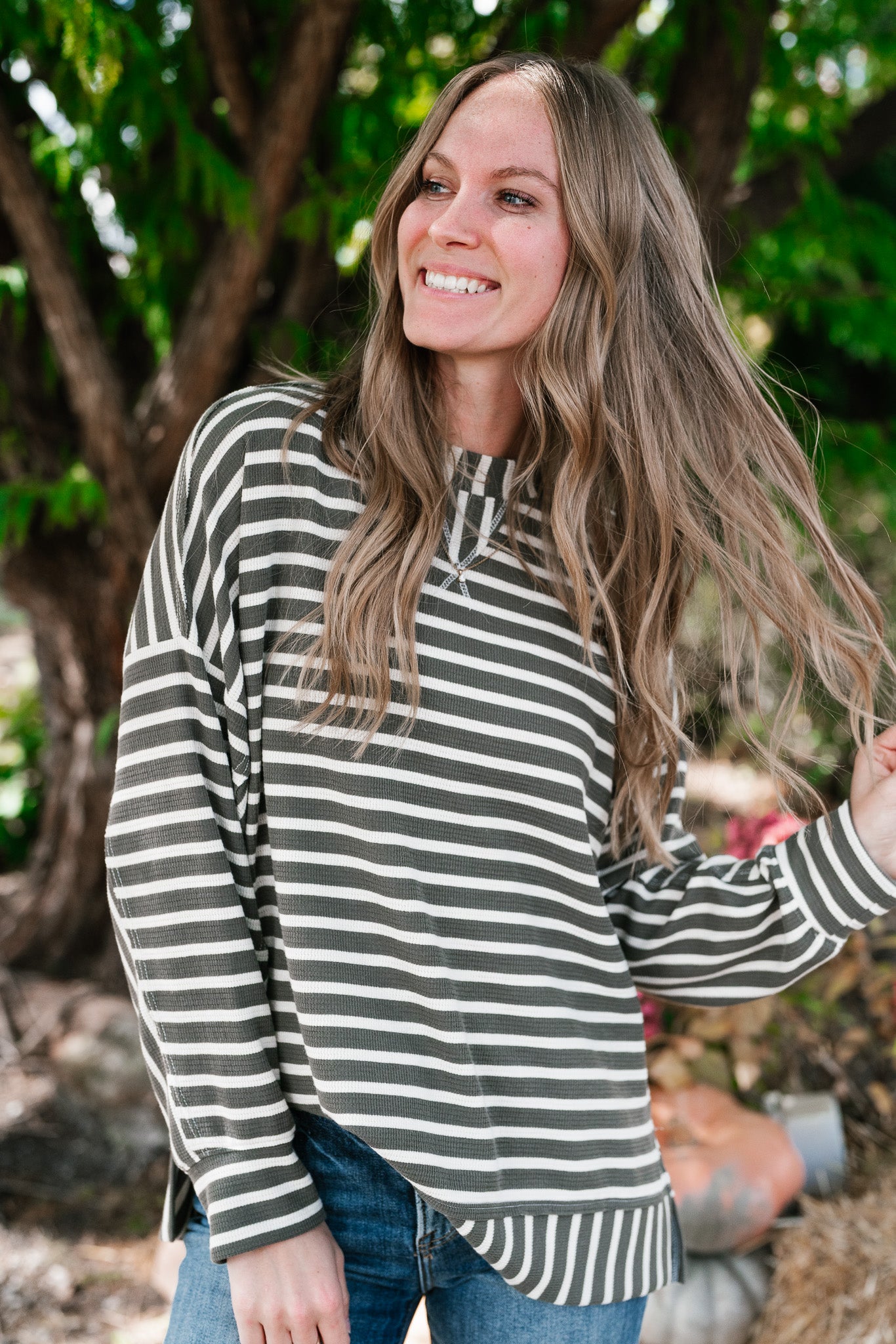 To The Point Striped Long Sleeve Top - Olive