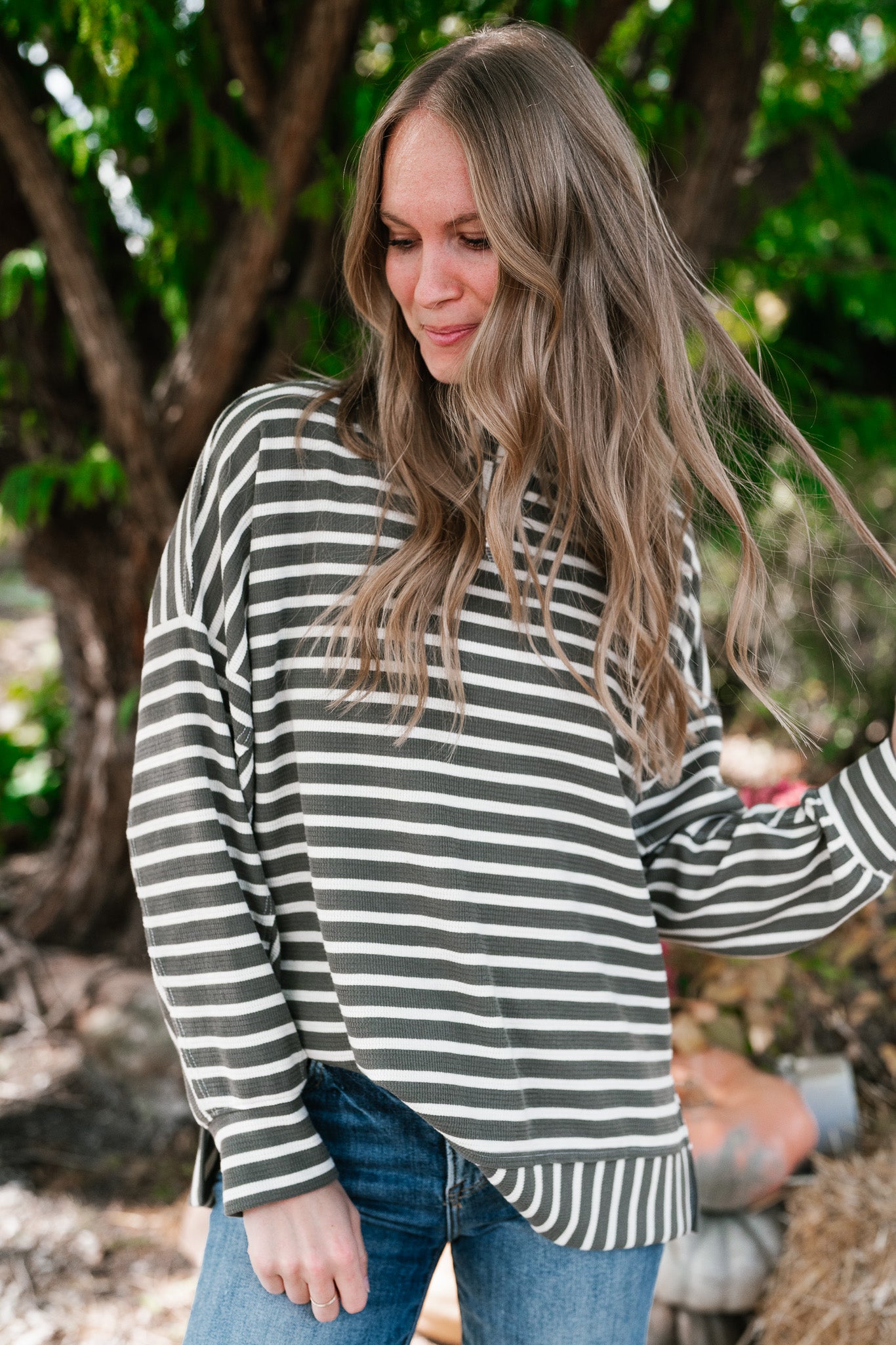 To The Point Striped Long Sleeve Top - Olive