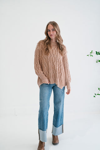 Cabin Fever Cable Knit Sweater - Camel