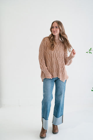 Cabin Fever Cable Knit Sweater - Camel