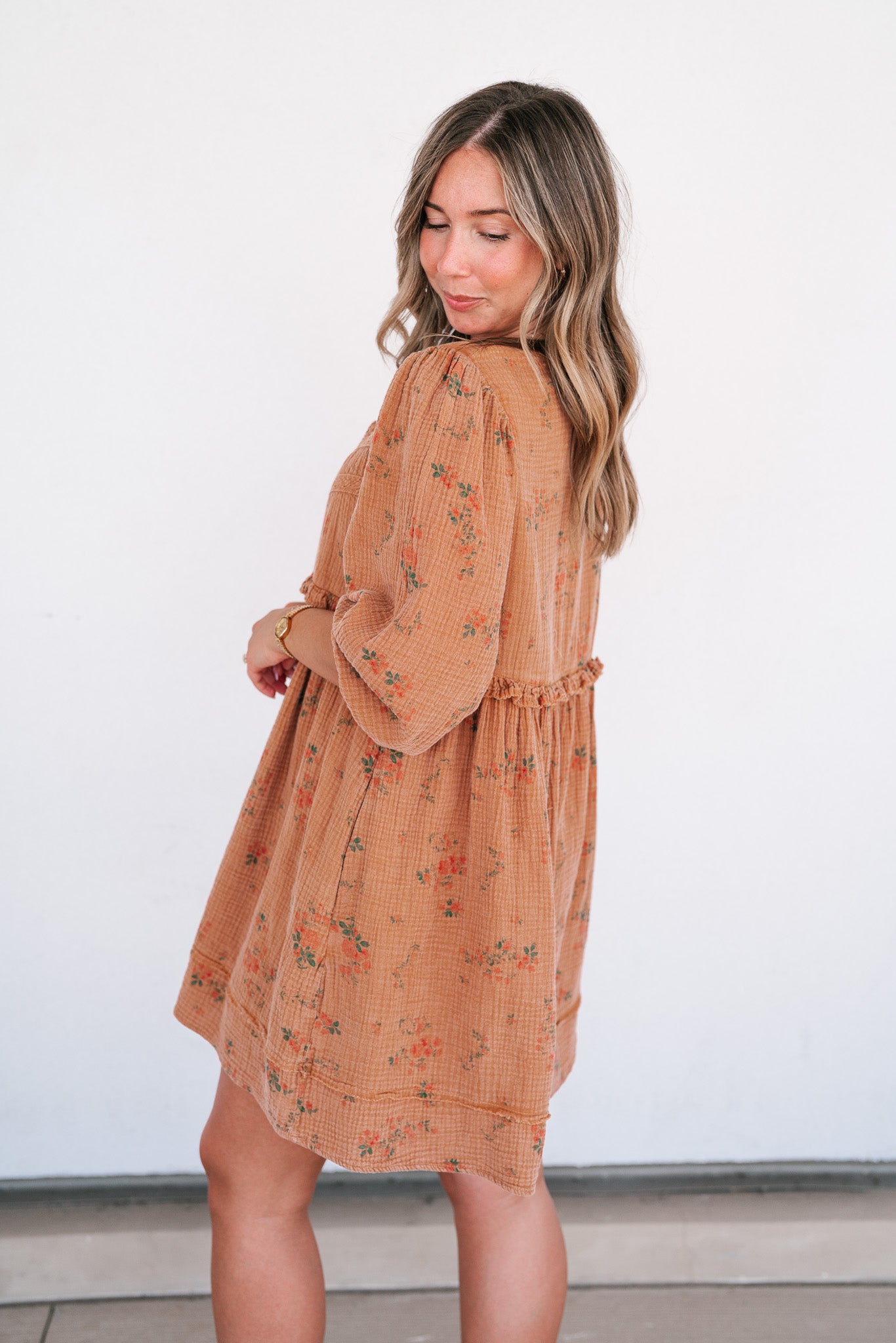 Country Side Floral Gauze Dress - Terracotta