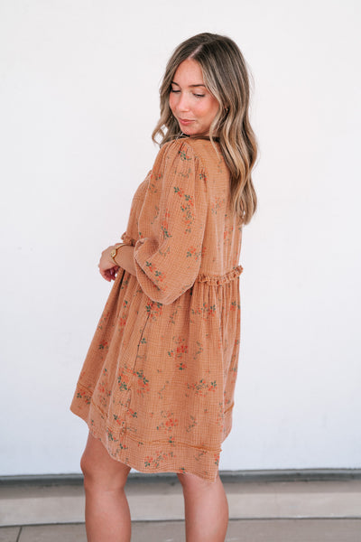 Country Side Floral Gauze Dress - Terracotta