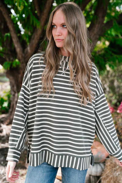 To The Point Striped Long Sleeve Top - Olive