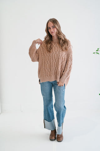 Cabin Fever Cable Knit Sweater - Camel