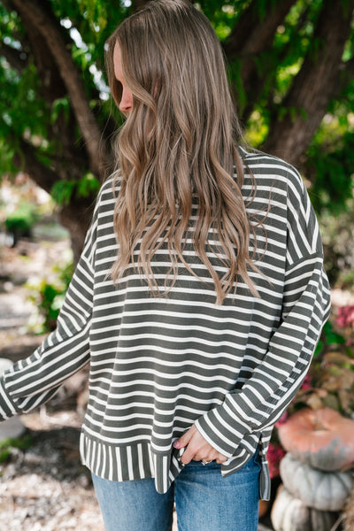 To The Point Striped Long Sleeve Top - Olive