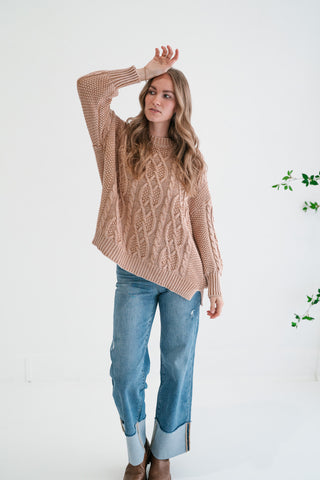Cabin Fever Cable Knit Sweater - Camel