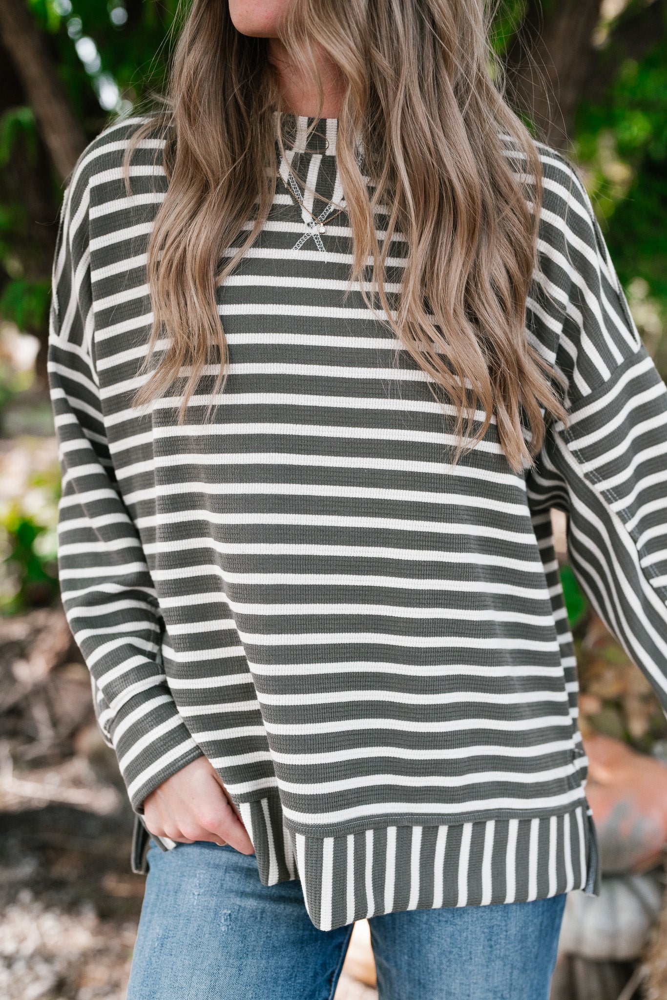 To The Point Striped Long Sleeve Top - Olive