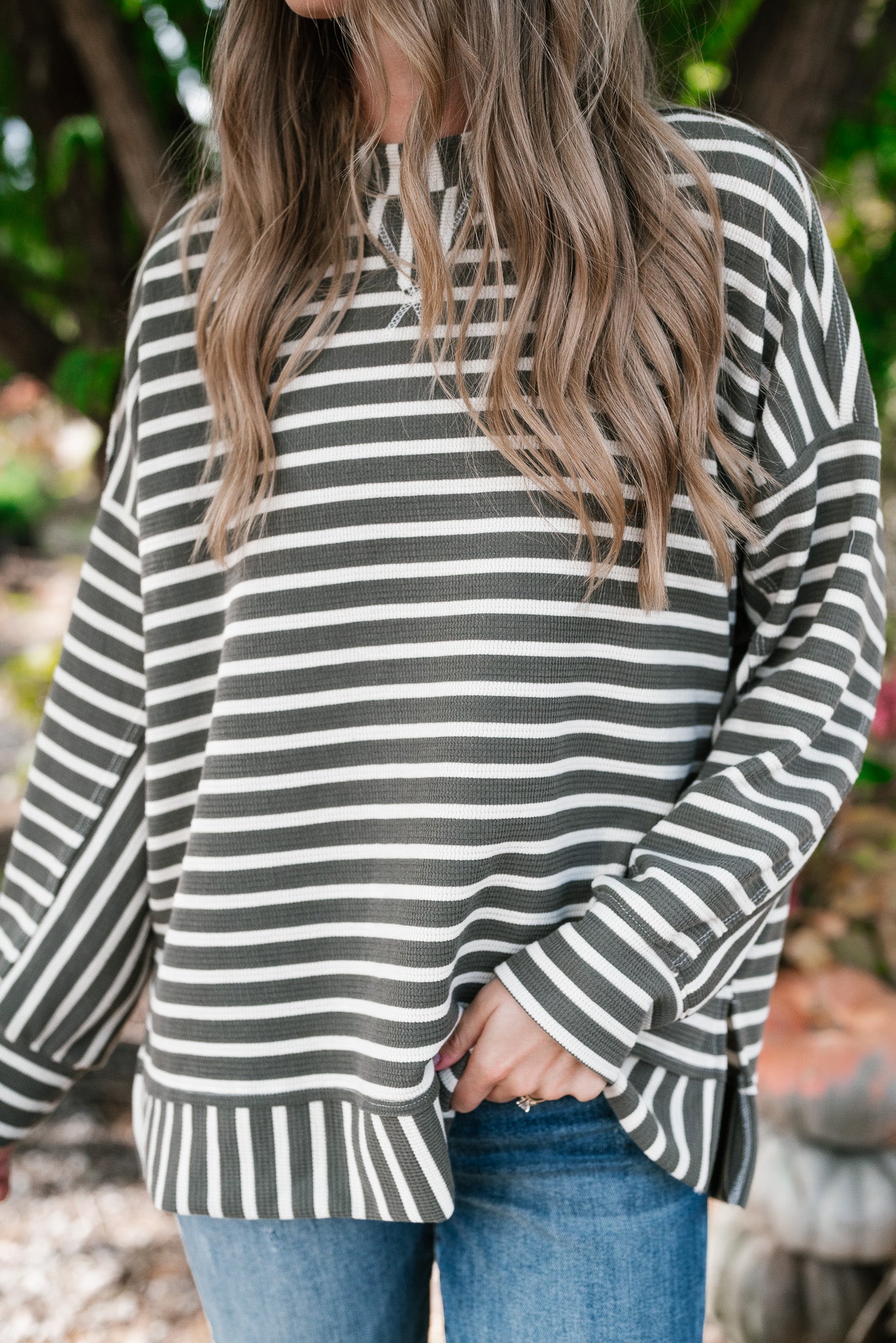 To The Point Striped Long Sleeve Top - Olive