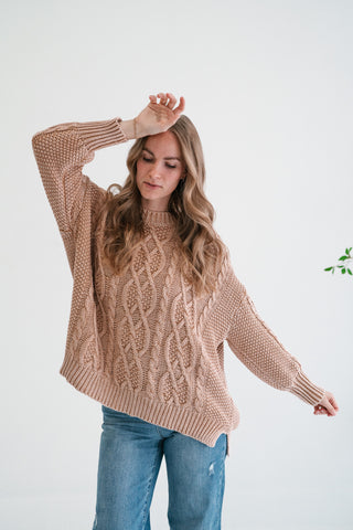 Cabin Fever Cable Knit Sweater - Camel