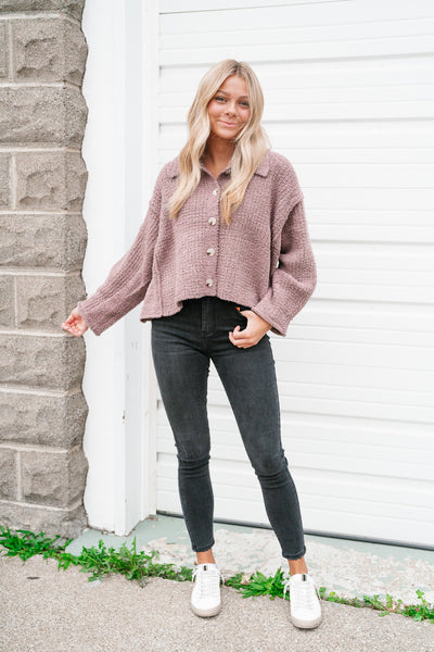 Pop Of Collared Cozy Top- Mocha