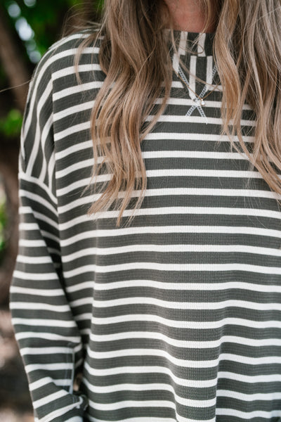 To The Point Striped Long Sleeve Top - Olive